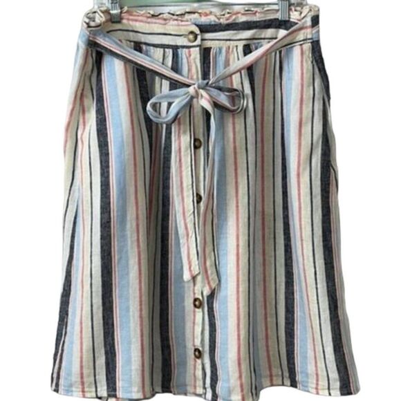 a.n.a Women's Chambray Striped Paperbag Waist Linen Skirt Coastal Grandma 12 - Picture 2 of 11
